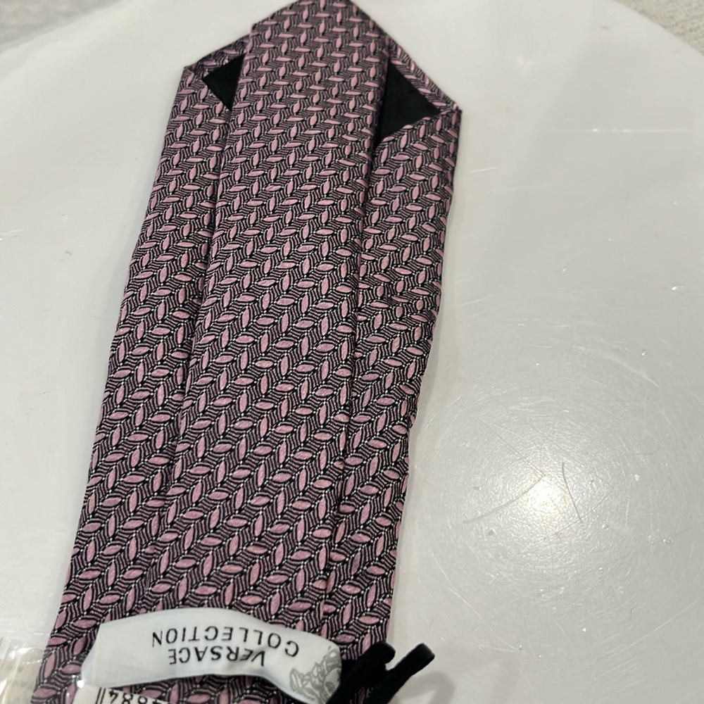 VERSACE COLLECTION MEN’S TIE PINK/BLACK CARAVATTA SAKS BRAND NEW - Picture 2 of 5